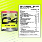 Nutrition facts label for Cellucor C4 Sport 30 servings, showing key ingredients for energy and performance. Shop now in Pakistan