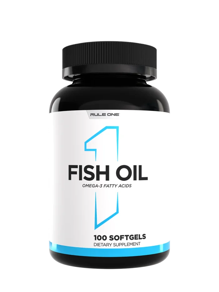 Rule 1 Fish Oil – 100 softgels packed with Omega-3 for heart, brain, and joint health. Now available in Pakistan with free delivery at Hustler Nutrition.